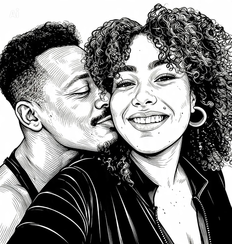 Casal Beijo Romântico Vetorizado